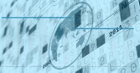 Image of globe and financial data processing over white background Stock Illustration