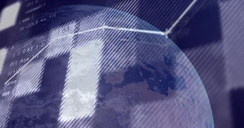 Image of globe and financial data processing over black background Stock Illustration