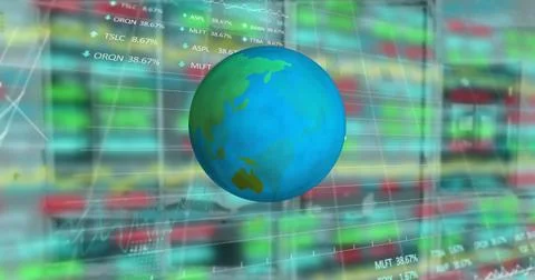 Image of globe and financial data processing Stock Photos