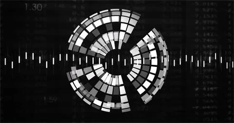 Image of globe and graphs on black background Foto stock