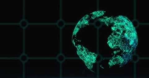 Image of globe and grid over dark background 스톡 사진