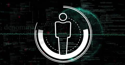 Image of globe and human icon over data processing on black background Stock Illustration