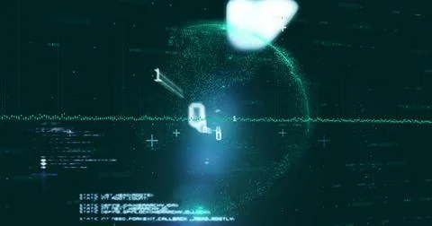 Image of globe and line moving over computer language and binary codes Stock Photos