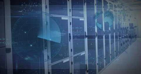 Image of globe and network of connections over data processing over computer Stock Photos