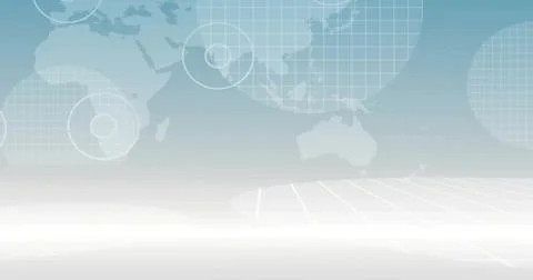 Image of globe and world map on blue background 스톡 일러스트