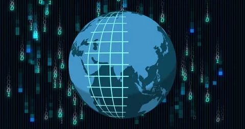 Image of globe with binary coding and data processing Stock Photos