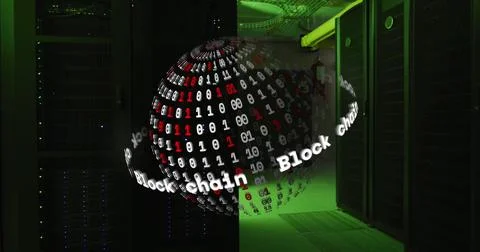Image of globe with binary coding and digital data processing over computer Stock Photos