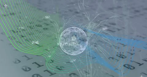 Image of globe, binary coding with networks of connections Stock Photos