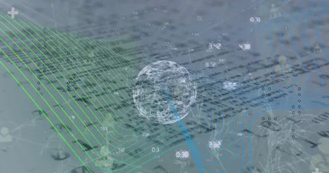 Image of globe, binary coding with networks of connections Stock Photos