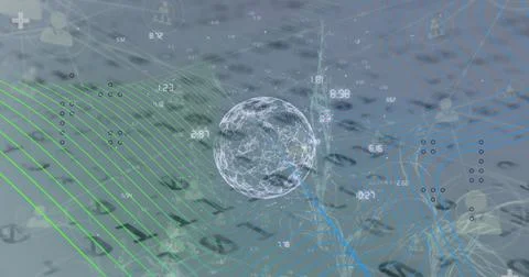 Image of globe, binary coding with networks of connections 스톡 사진