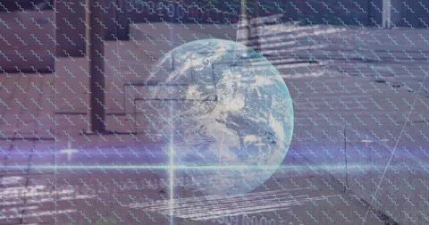 Image of globe, binary coding with networks of connections 스톡 사진