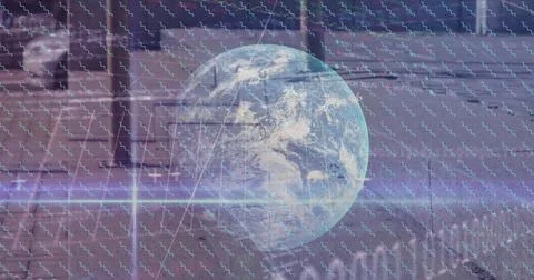 Image of globe, binary coding with networks of connections Stock Photos