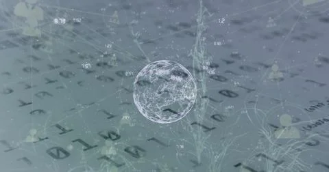 Image of globe, binary coding with networks of connections Stock Photos