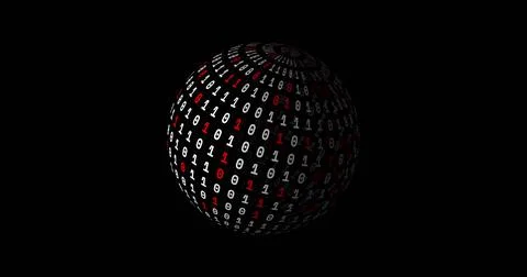 Image of globe with binary coding spinning on black background Illustrazione stock