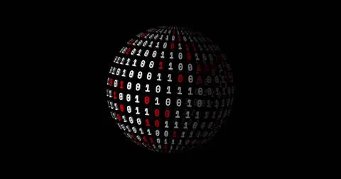 Image of globe with binary coding spinning on black background Stockillustratie