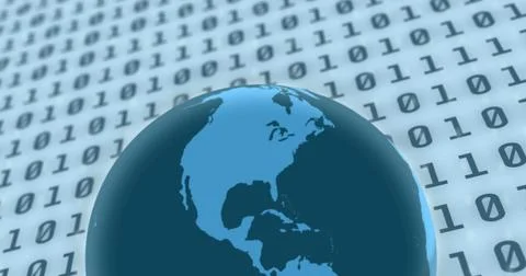 Image of globe with computer and envelope icons over binary coding Stock Photos