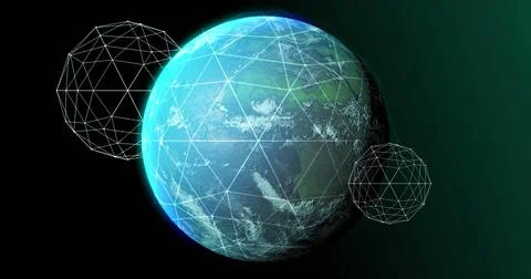 Image of globe, connections and data processing on black background Stock Illustration
