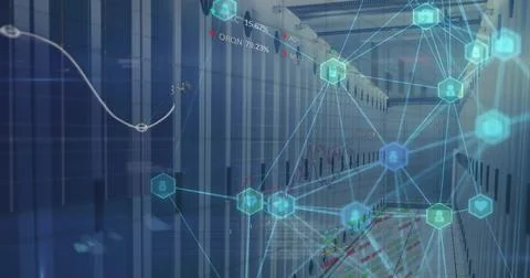 Image of globe with connections and data processing over computer servers Foto stock