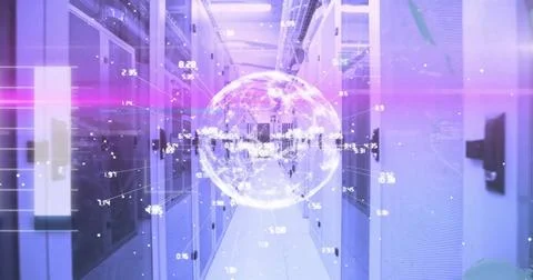 Image of globe with connections with digital data processing over computer Foto stock