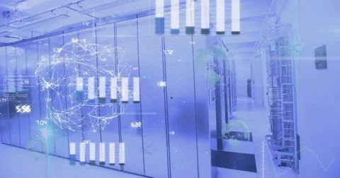 Image of globe with connections with digital data processing over computer 스톡 사진