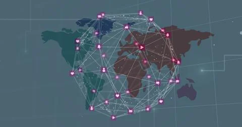 Image of globe of connections over world map Ilustração Stock