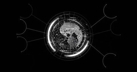 Image of globe with data processing on black background 스톡 사진