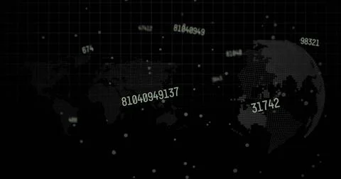 Image of globe with data processing on black background Stock Photos