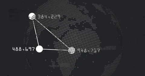 Image of globe with data processing on black background Stock Photos