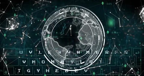 Image of globe with data processing over black background Stock Photos