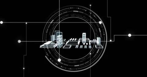 Image of globe with data processing over black background Stock Photos