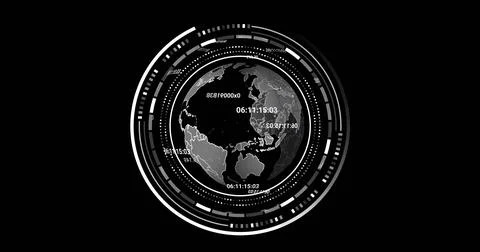 Image of globe with data processing over black background Stock Photos