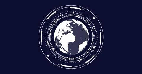 Image of globe with data processing over black background 写真素材