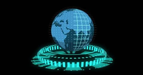 Image of globe with data processing over dark background 写真素材