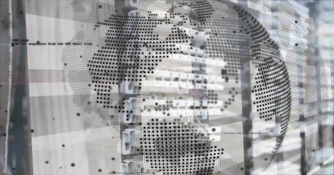 Image of globe with data processing over computer servers 写真素材