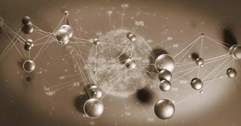 Image of globe with data processing over network of connections on grey Foto stock