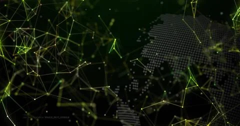 Image of globe with data processing over network of connections on black Foto stock