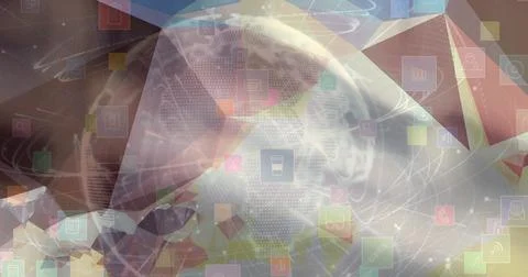 Image of globe with digital icons over blurred background Stock Illustration