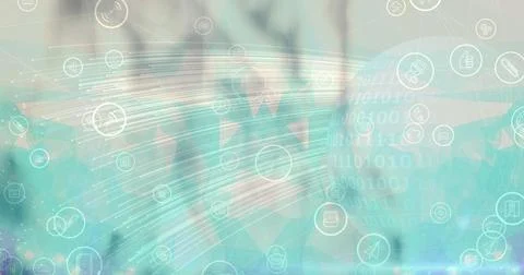 Image of globe with digital icons over blurred background Stock Illustration