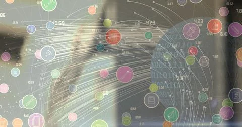 Image of globe with digital icons over blurred background Stockillustratie