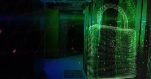 Image of globe, graphs, computer language, padlock, letters, symbols, numbers 스톡 일러스트