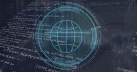 Image of globe icon and data processing over computer servers Stock Photos