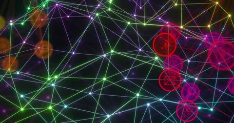 Image of globe with icons and network of connections Foto stock