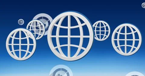 Image of globe icons and statistics on blue background Stock Illustration