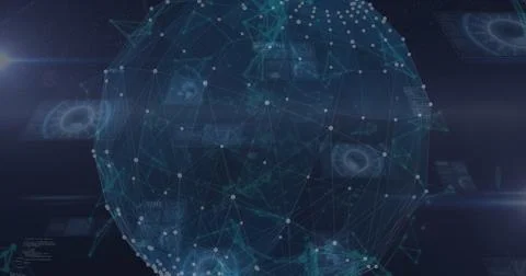 Image of globe of network of connections against data processing and round 库存插图