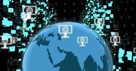 Image of globe with network of connections and icons Stock Photos