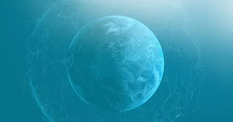 Image of globe with network of connections on blue background 스톡 일러스트