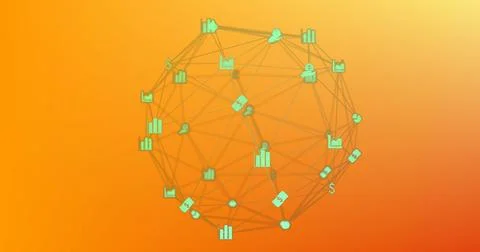 Image of globe of network of connections with digital icons Stockillustratie
