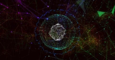 Image of globe of network of connections with glowing lines Stock Illustration