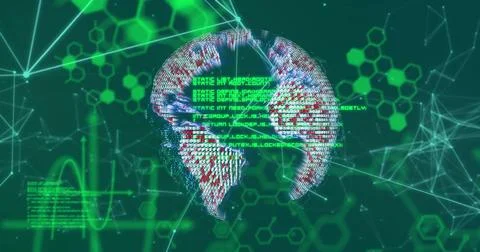 Image of globe with network of connections over data processing on green Illustrazione stock