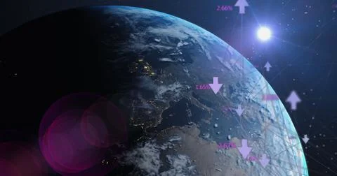 Image of globe of network of connections over earth in universe on blue Illustrazione stock